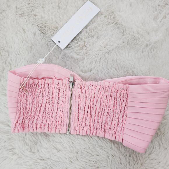 Ronny Kobo Mayah Crop Top Petal Pink Linen Bandeau Knot Smocked Resort S Revolve - Picture 7 of 12